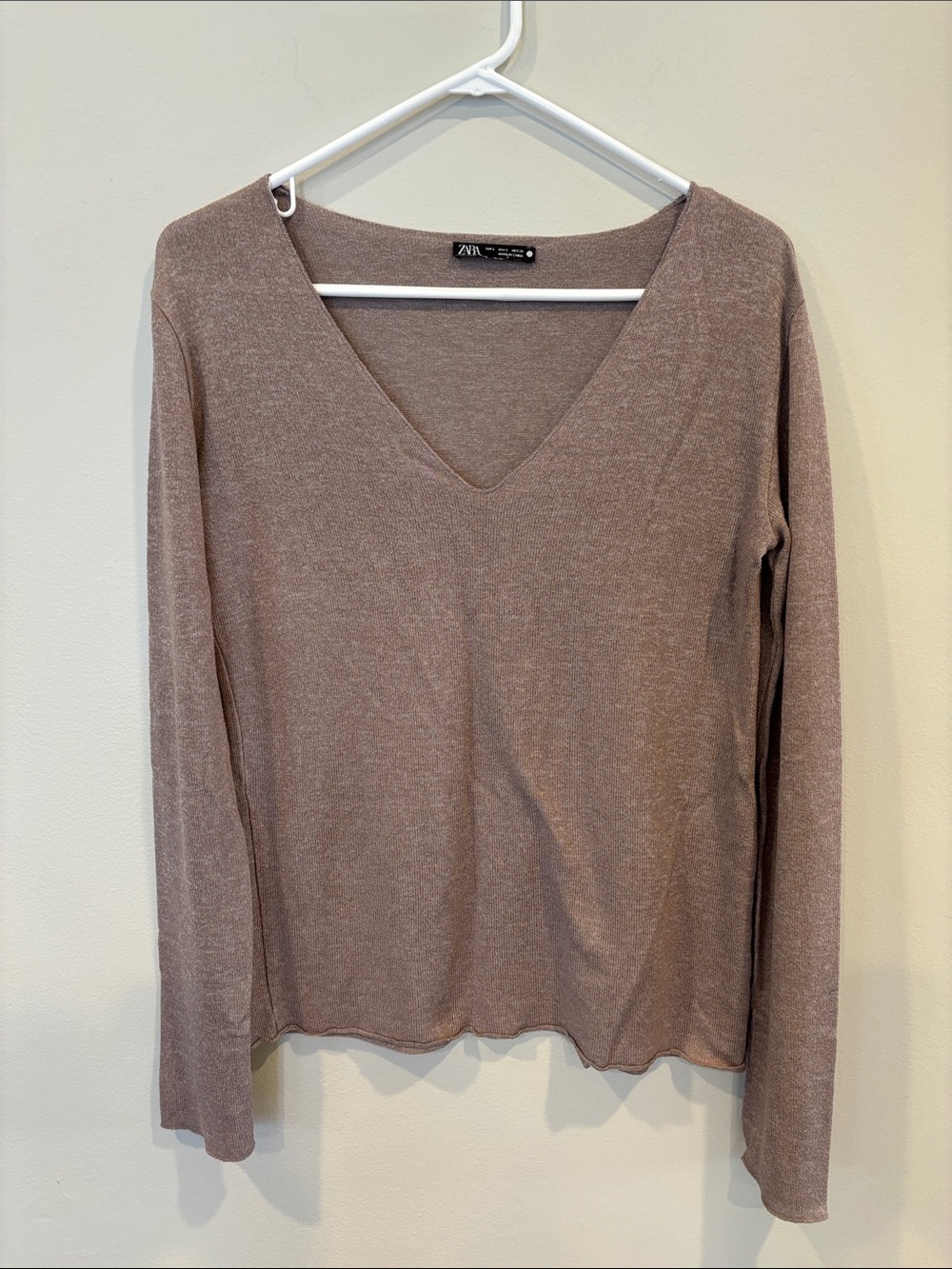 Zara Long Sleeve V-Neck Top in Mauve Taupe